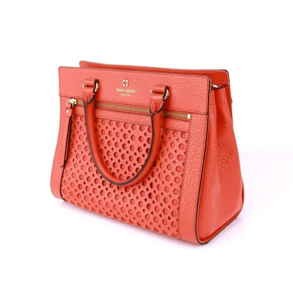 NWT Kate Spade Perforated Bubbles Leather Satchel w Strap RED - Picture 6 of 10